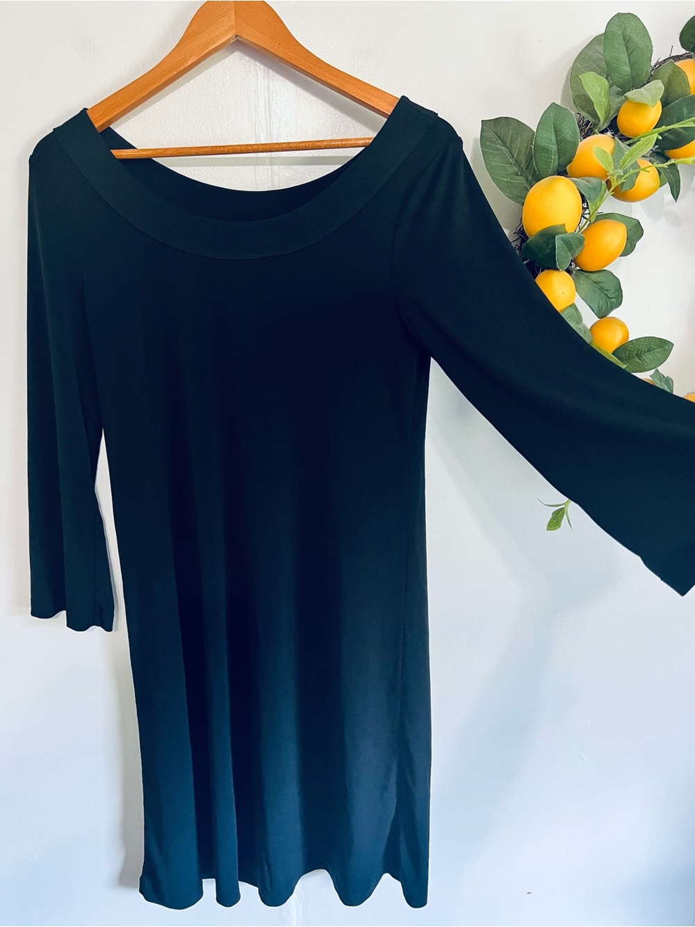 Rafaella Black Dress Wide Neck 3/4 Sleeve